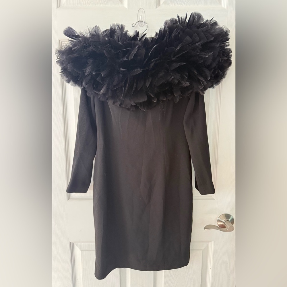 VTG A.J. Bari Feather Trim Black Off-Shoulder Cocktail Dress – Size 8